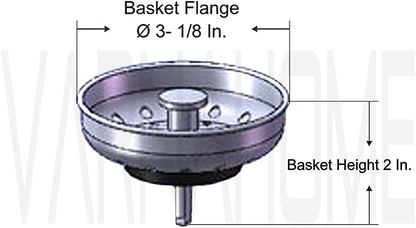 Kitchen Drop-in Post Basket Strainer Replacement for US Standard Drains (3-1/2"), Premium 304 Stainless Steel Body W/Rubber Stopper 1 Pack