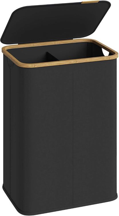 SONGMICS Laundry Hamper, Laundry Basket with Lid, Foldable Storage Basket, Bamboo Frame, for Bedroom, Living Room, Oxford Fabric, 37 Gal. (140 L), Cream White ULCB519WD01