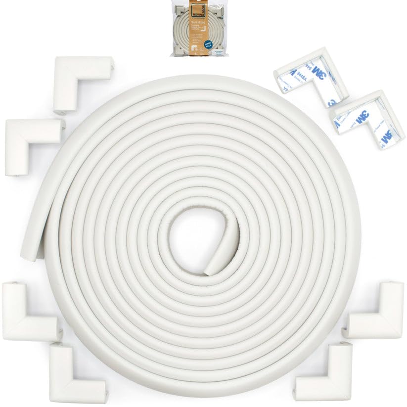 Roving Cove Slimfit Corner Edge Protector for Baby Proofing (Small 15ft Edge 4 Corners), Furniture Safety Bumper Guard, Soft NBR Rubber Foam, 3M Adhesive, Oyster White (Off White)