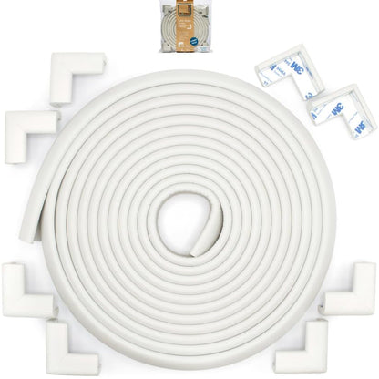 Roving Cove Slimfit Corner Edge Protector for Baby Proofing (Small 15ft Edge 4 Corners), Furniture Safety Bumper Guard, Soft NBR Rubber Foam, 3M Adhesive, Oyster White (Off White)