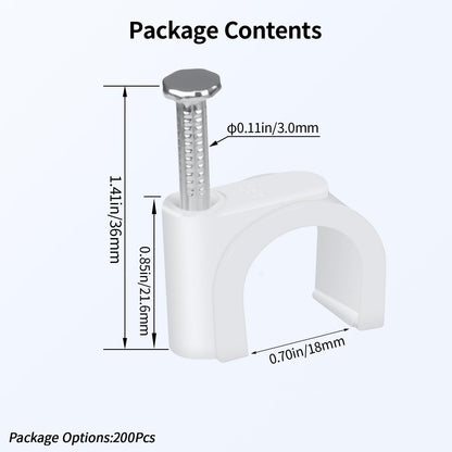 LeMotech Cable Clips, 1000pcs 8mm Wire Wall Clips with Steel Nails, Coaxial Nail Clamps for Cable Cord Management RG6 RG59 CAT5e CAT6 RJ45 Ethernet Cable Clamps, White
