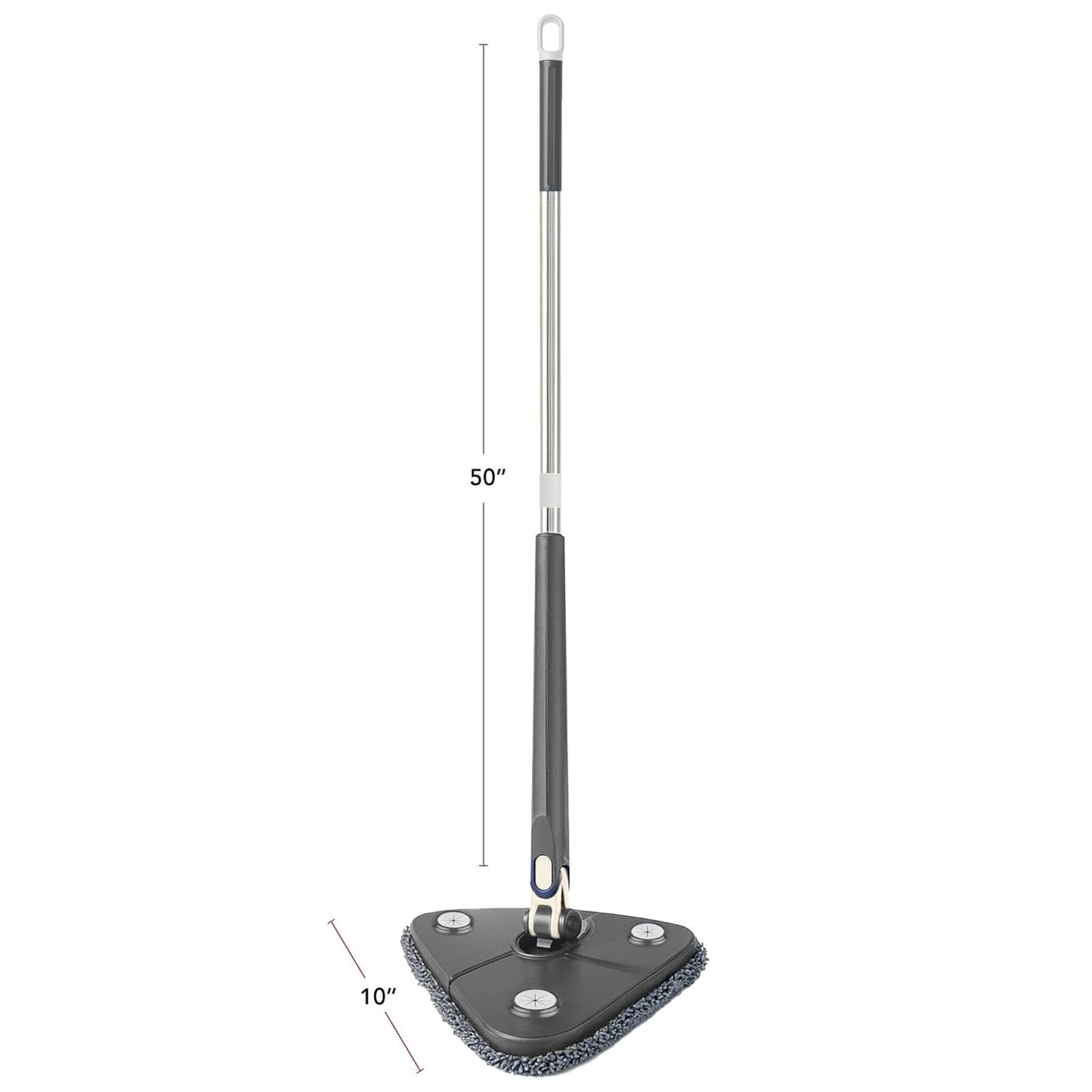 OVENTE Wall Cleaner Mop with 50" Adjustable Handle, Squeegee, Reusable and Easy to Clean Microfiber Pad, 360° Triangular Cleaning Tool Duster for Painted Walls/Baseboard/Window/Floor, Grey CTM311GY