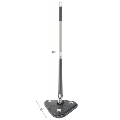 OVENTE Wall Cleaner Mop with 50" Adjustable Handle, Squeegee, Reusable and Easy to Clean Microfiber Pad, 360° Triangular Cleaning Tool Duster for Painted Walls/Baseboard/Window/Floor, Grey CTM311GY