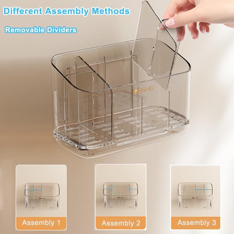 Toothbrush Holder for Bathroom Wall Mounted, 5 Slots Acrylic Toothbrush and Toothpaste Organizer Removable Dividers, Large Capacity Electric Toothbrush Holder for Family Bathroom Accessories, Clear