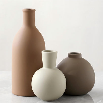 Ceramic Vase Set of 3, Decorative Vases Home Decor Modern Neutral Flower Pampass Boho Vase for Living Room, Table, Mantel, Entryway, Bookshelf, Kitchen, Bedroom, Bathroom - White