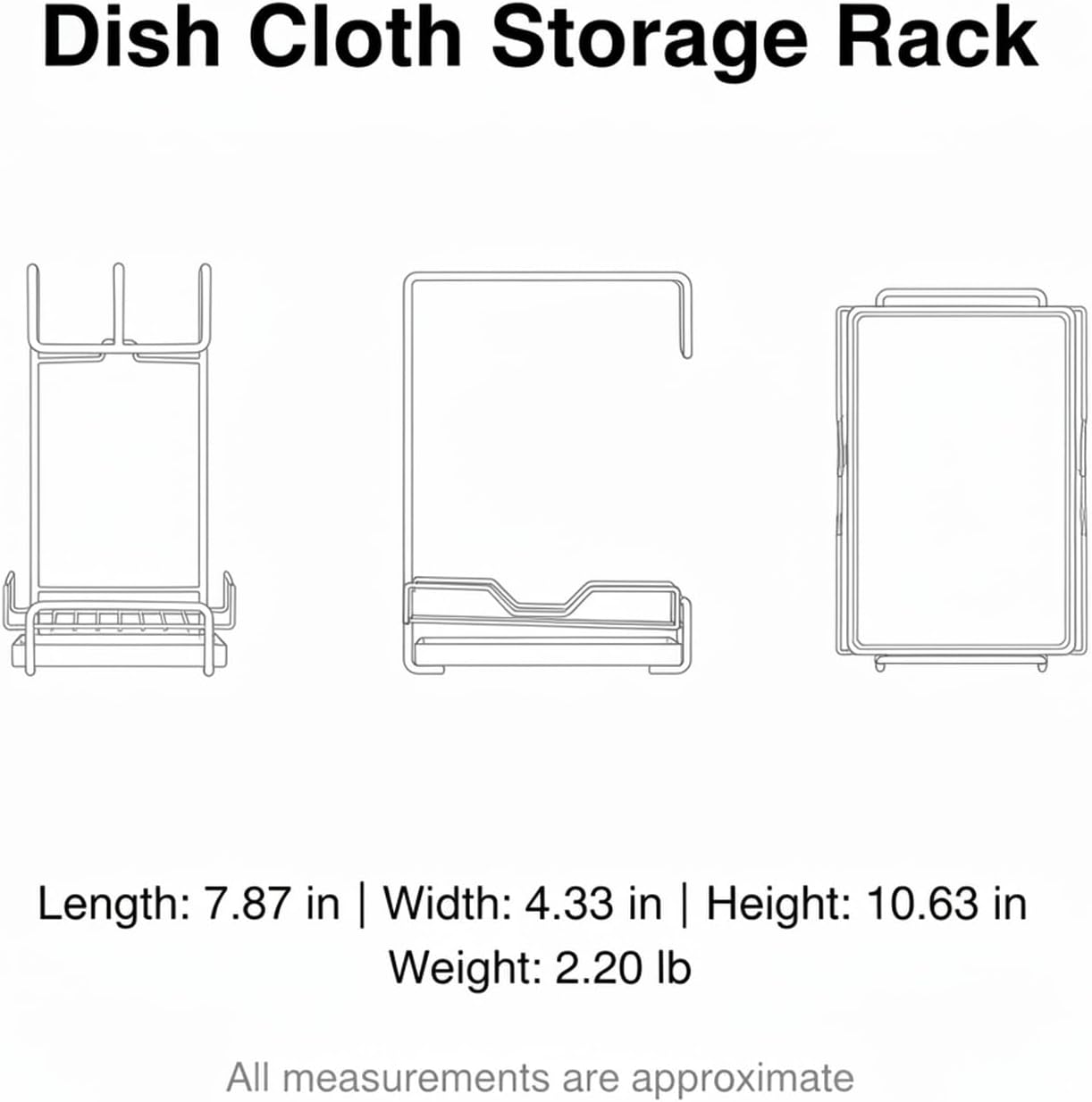 7.9 x 4.3 x 10.6 Inch Carbon Steel Dish Cloth Rack with Removable Drip Tray, Wall Mounted Sponge Organizer for Kitchen Sink