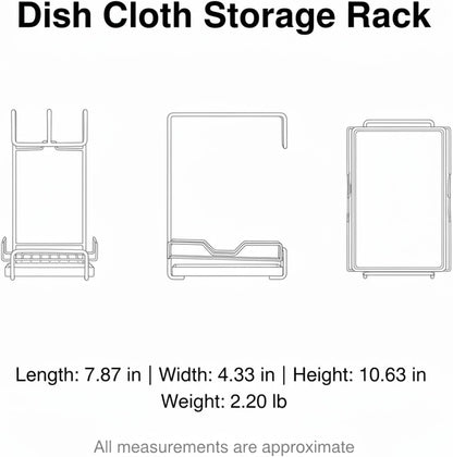 7.9 x 4.3 x 10.6 Inch Carbon Steel Dish Cloth Rack with Removable Drip Tray, Wall Mounted Sponge Organizer for Kitchen Sink