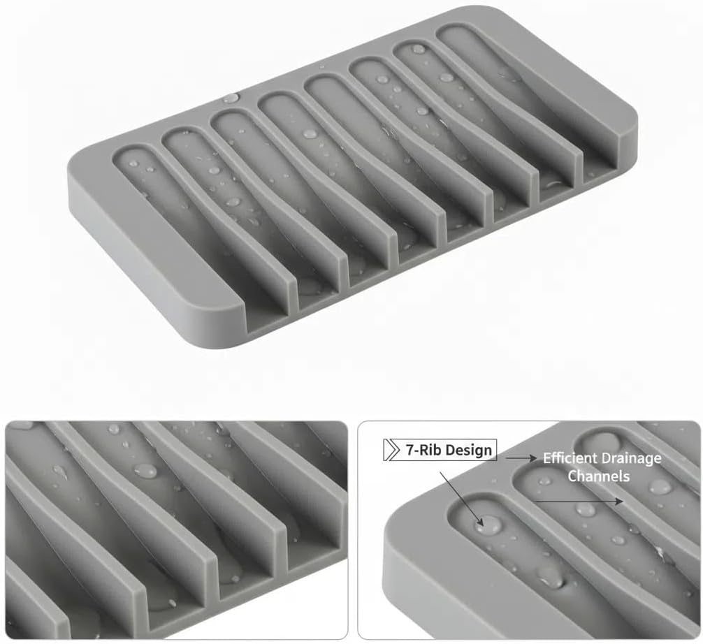 Asltw 2 PCS Soap Holder, Self Draining Soap Dishes, Premium Silicone Soap Holder, Bathroom, Kitchen, Sponges, Keep Soaps Bars Dry Clean, Extend Life Easy Clean Non - Slip Design