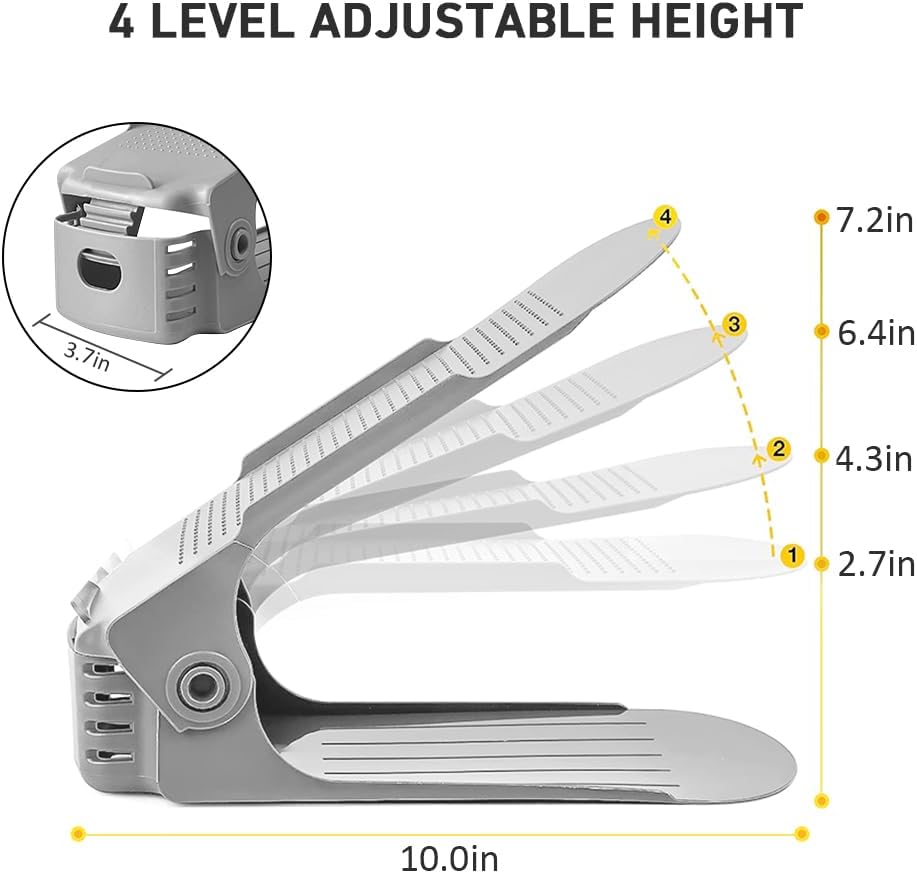 NVGSN Shoe Slots Organizer 20 Pack - Shoe Stackers, Space Savers 50%, 4 Levels Adjustable, Double Layer Holders for Closet, White