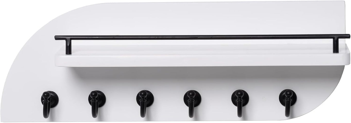Key Holder for Wall, Decorative Key and Mail Organizer with 6 Sturdy Metal Hooks and Floating Shelf, 14 Inches Wood Wall Mounted Key Rack for Entryway, White and Gold
