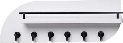 Key Holder for Wall, Decorative Key and Mail Organizer with 6 Sturdy Metal Hooks and Floating Shelf, 14 Inches Wood Wall Mounted Key Rack for Entryway, White and Gold