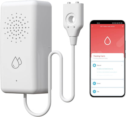 BSEED WiFi Water Leak Detector, Smart Water Sensor with Cable, 85dB Audio/App/SMS/Email Alarm, Rapid Leak Detection for Home, Kitchen, Bathroom, Basement, IP65 Waterproof, No Hub Required,1 Pack