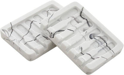INIUNIK Self Draining Soap Dish - Marble Look Soap Holder Tray Savers Box Container Sponge Holder for Bathroom Shower Kitchen, White