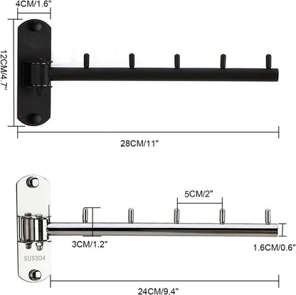Folding Wall Mounted Clothes Hanger Rack with Swing Arm Stainless Steel Heavy Duty Coat Hook for Bathroom, Bedroom, Laundry Room- White