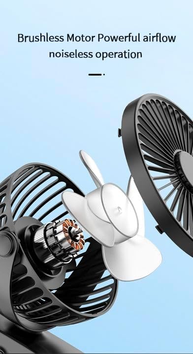 Compact USB Rechargeable Clip on Fan, 6 Inches Portable Personal Fan for Outdoors, Car Seat, Gym - Black