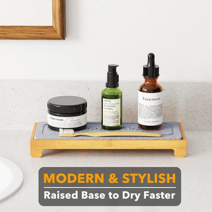 SpaceAid DryingNeat Sink Organizer, Instant Dry Sink Caddy Organizers, Kitchen Sponge Soap Holder Dispenser, Countertop Fast Drying Counter Tray Rack (Bamboo Rack, Black)