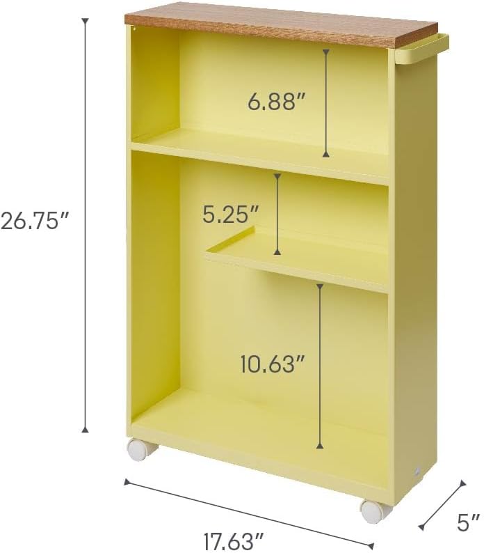 Yamazaki Home Slim Rolling Storage Cart – Narrow Bathroom Storage Cabinet With Handle, Slim Bathroom Storage Cart With Wheels, Easy Assembly, Steel + Wood, White, 27" - Steel -