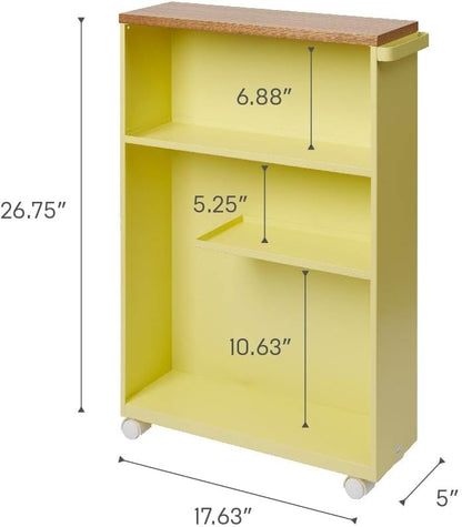 Yamazaki Home Slim Rolling Storage Cart – Narrow Bathroom Storage Cabinet With Handle, Slim Bathroom Storage Cart With Wheels, Easy Assembly, Steel + Wood, White, 27" - Steel -