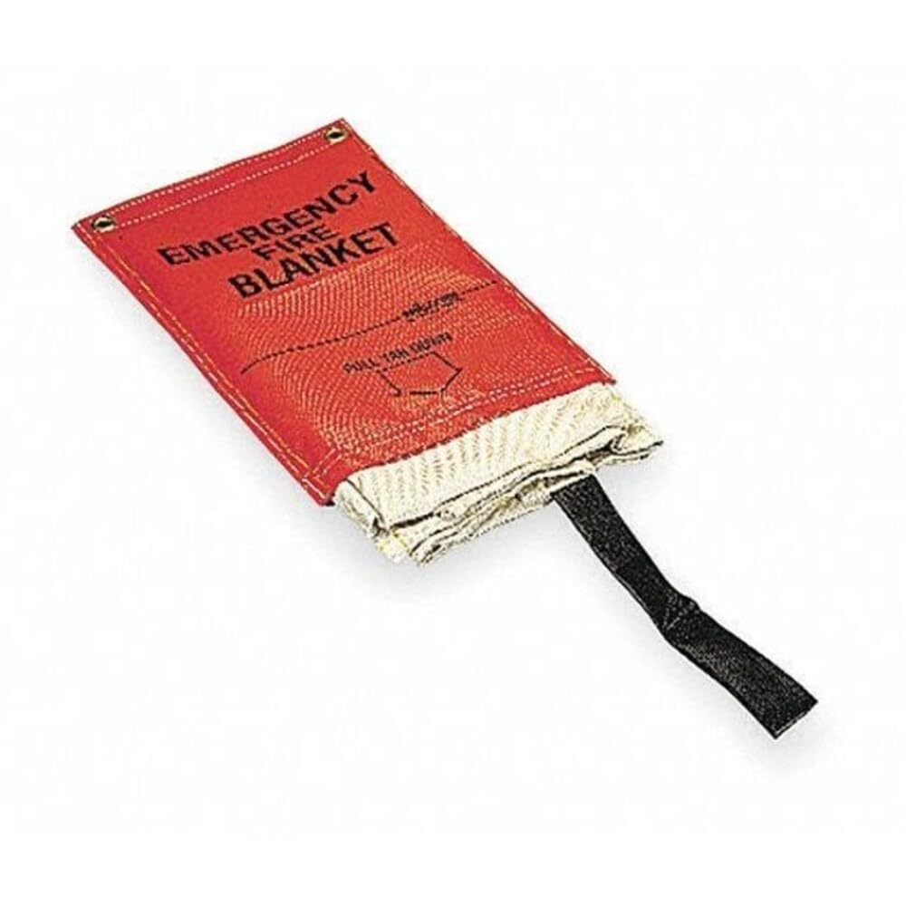 High Temperature Resistant 100% Fiberglass Emergency Fire Blanket with Red Vinyl Hanging Pouch, 6' x 5', White