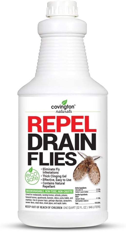 Covington Drain Fly Treatment Gel (32oz) Drain Maintenance & Odor Control for Kitchen & Bathroom Drains, Plant Based Thick Clinging Formula Breaks Down Grease & Organic Build-Up. Made in USA