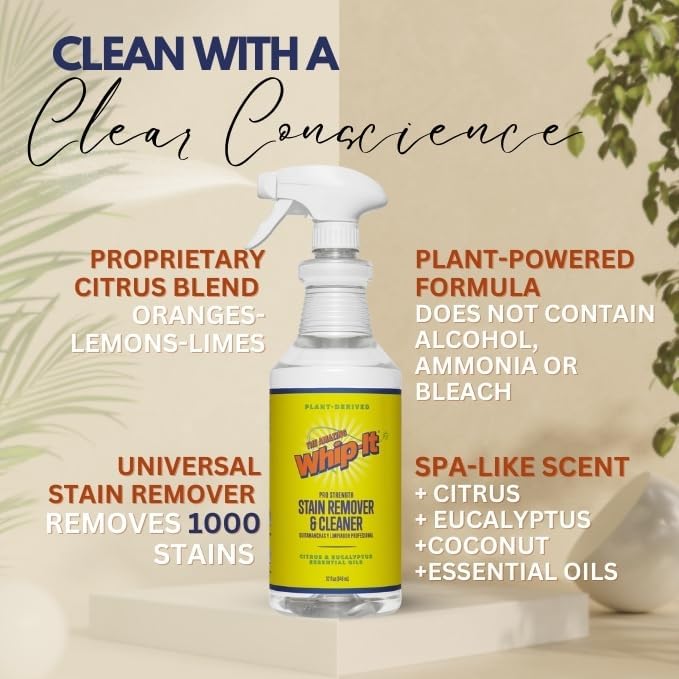 Whip It Cleaner Concentrate, Multi Purpose Stain Remover, Plant Based Enzyme Cleaner, Cleaning Food, Grease, Coffee, Wine, Baby Stains, Over 500 uses, Made in the USA, 1 Gallon,128-ounce