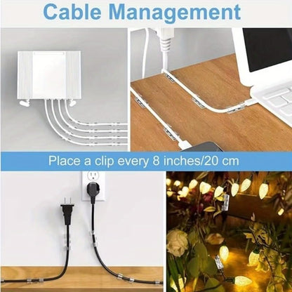 100pcs Clear Adhesive Cable Clips for Desk and Wall, Durable PC Cord Organizer Clips for Office, Home and Car, Strong Self-Adhesive Wire Management Clips for Ethernet, Charging Cables and Power Cords