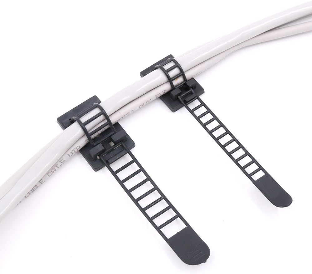 50Pcs 2 Sizes Adjustable Self-Adhesive Nylon Cable Straps Cable Ties Cord Clamp for wire management, Large and Small