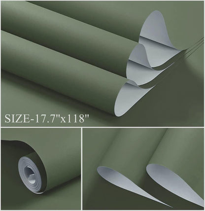 Dimoon 118''x17.7'' Green Peel and Stick Wallpaper Contact Paper Modern Self Adhesive Wall Paper Removable Renter Friendly Textured Solid Color Shelf Cabinet Vinyl Roll (118''x17.7'',Dark Green) - Colors B