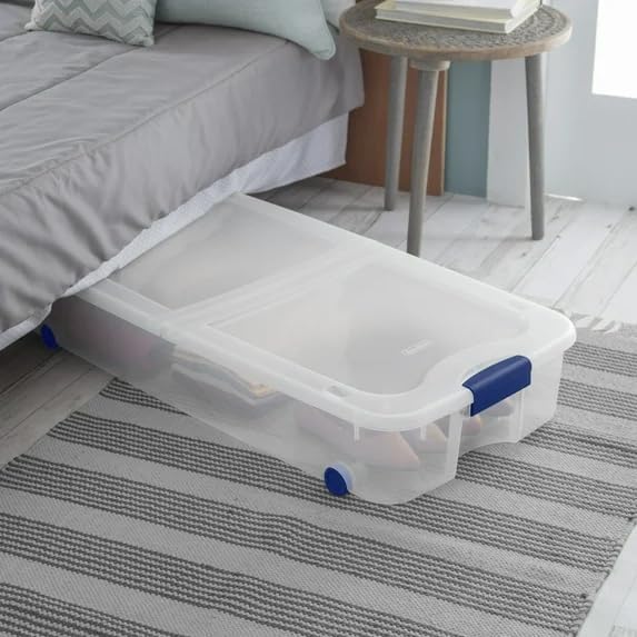 The pack Large Storage Bin 66 Quart Clear Underbed Storage Container with Latch Lid and Wheels (1)