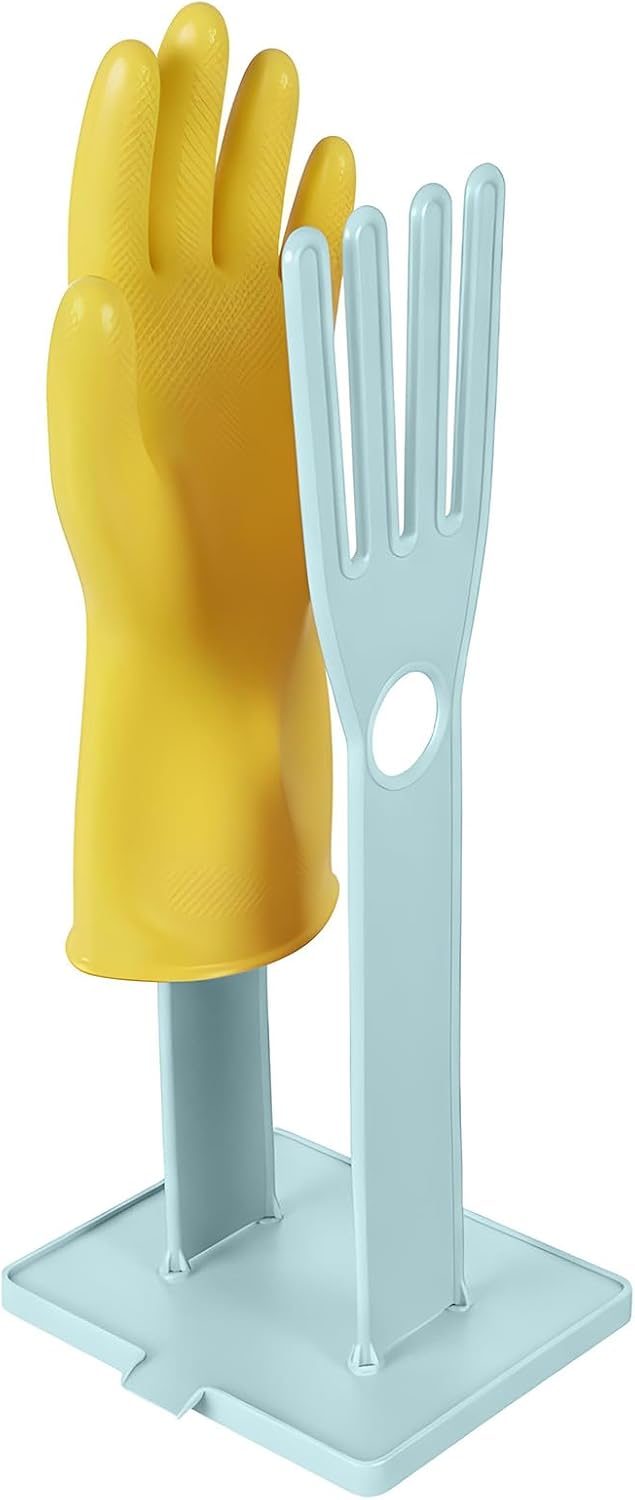 Kitchen Dish Glove Holder Reusable Plastic Dishwashing Gloves Drying Rack, Rubber Mitten Clothes Dryer Washing Sink Holders Stand Towel Hanger for Dish Gloves Rags Sponge Food Bag Organizer(Blue)