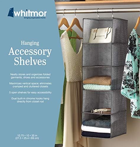 Whitmor 5 Section Closet Organizer - Hanging Shelves with Sturdy Metal Frame