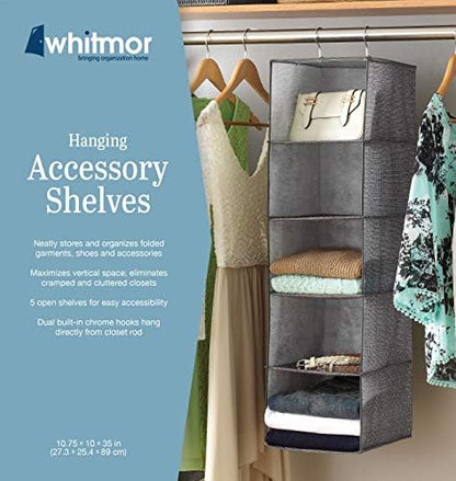 Whitmor 5 Section Closet Organizer - Hanging Shelves with Sturdy Metal Frame