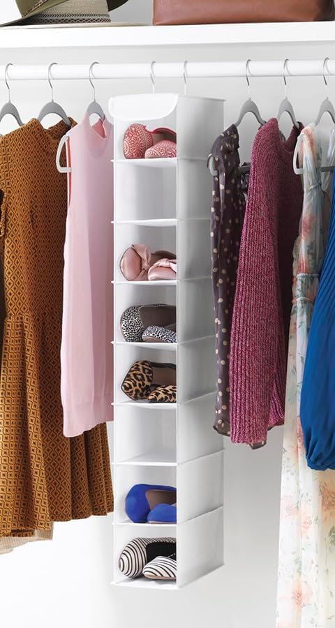 Whitmor Hanging Shoe Organizer, 8 Shelves-Hanging Closet Organizer, Hanging Shoe Rack for Small Closet, Hanging Shelves for Storage Shoes Clothes 11.5" D x 5.5" W x 41" H, White