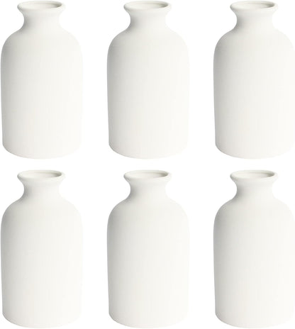 YANLING 6 Pack White Vase Small Ceramic Vases for Decor, Bud Vases | for Centerpieces White Vases for Flowers Boho Home Decor, Pampas Grass Dried Flowers Vases