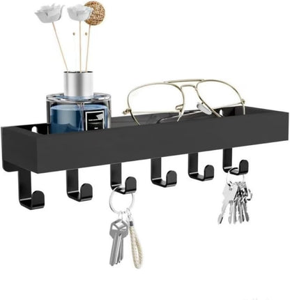 Wall Mount Key Holder with Shelf - Decorative Mail Organizer and Key Hooks for Entryway, Paulownia Wood with Mounting Hardware (9.64”W x 2.36”H x 2.75”L)