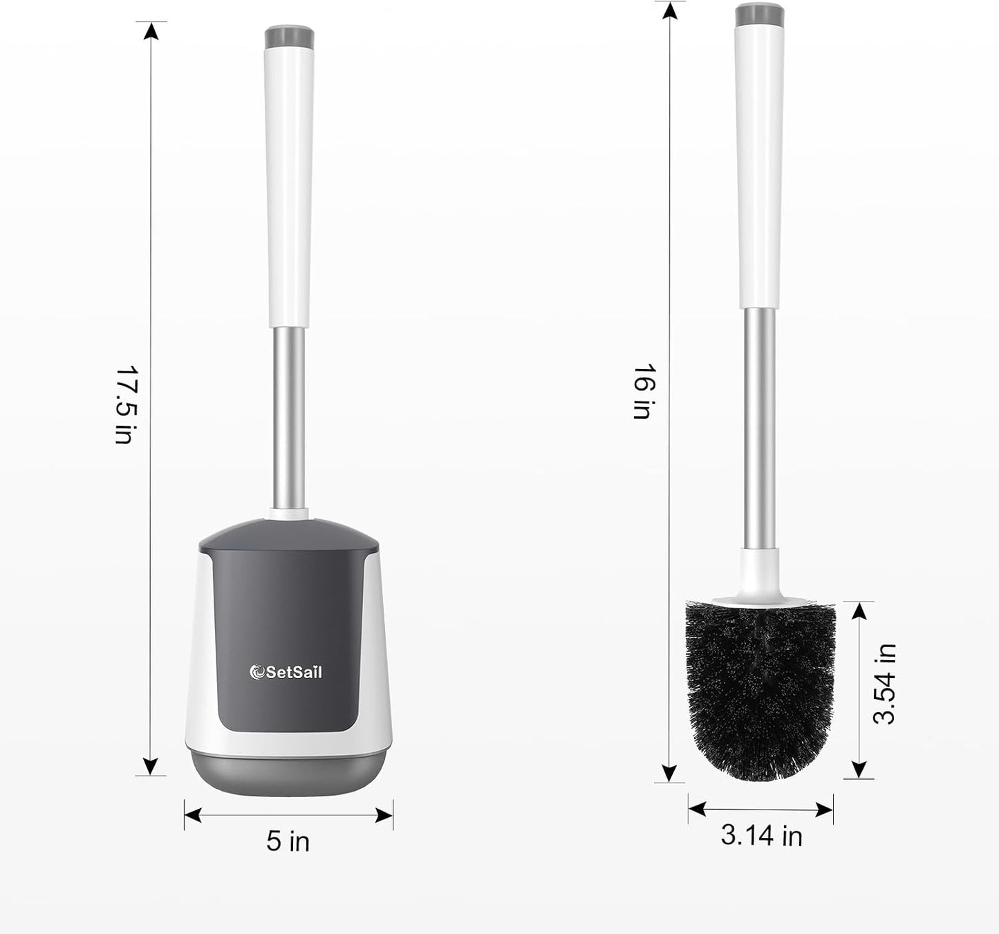 SetSail Toilet Brush and Holder, Self Closing Lid Toilet Bowl Brushes Holder and Extra Long Handle Ventilated Toilet Brush Set for Bathroom Cleaning, Nylon Bristles, Black