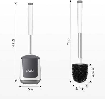 SetSail Toilet Brush and Holder, Self Closing Lid Toilet Bowl Brushes Holder and Extra Long Handle Ventilated Toilet Brush Set for Bathroom Cleaning, Nylon Bristles, Black