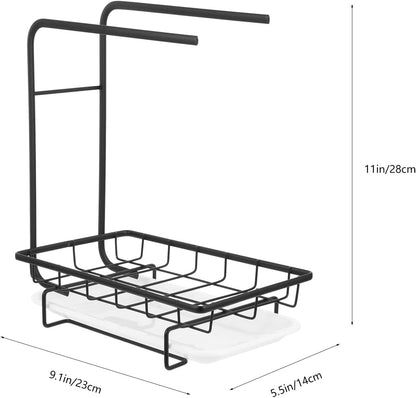 Wall-Mounted and Desktop Kitchen Sponge Draining Rack Black Dishcloth Holder Sink Shelf Home Essentials Storage Organizer for Kitchen Cleaning