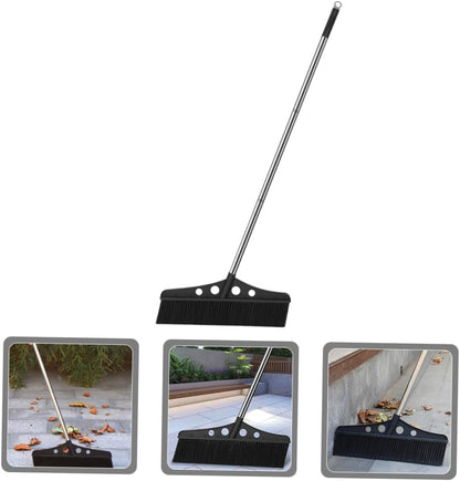 Wide Broom Handle Heavy Duty Outdoor Scrub Brush for Garden Cleaning Detachable Stainless Steel Sweeper for Patios Decks and Courtyards