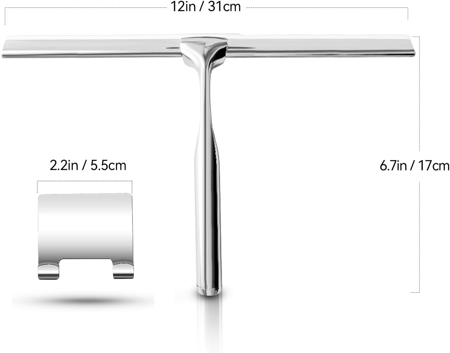 Shower Squeegees Stainless Steel with Self Adhesive Hook Window Squeegees for Shower Doors Bathroom Mirror Wiper, Window Glass Cleaning