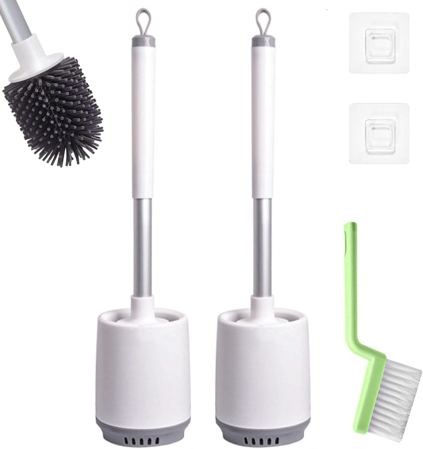 2 Pack Toilet Bowl Cleaners, Toilet Brush and Holder Set,Silicone Toilet Cleaner Brush,Toilet Scrubber with Floor Standing & Wall Mounted with Ventilated Holder for Bathroom Deep Cleaning