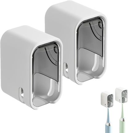2-in-1 Toothbrush Covers Caps with Adhesive Holder, Portable Electric Toothbrush Head Protector, Wall Mount Toothbrush Organizer for Bathroom & Travel