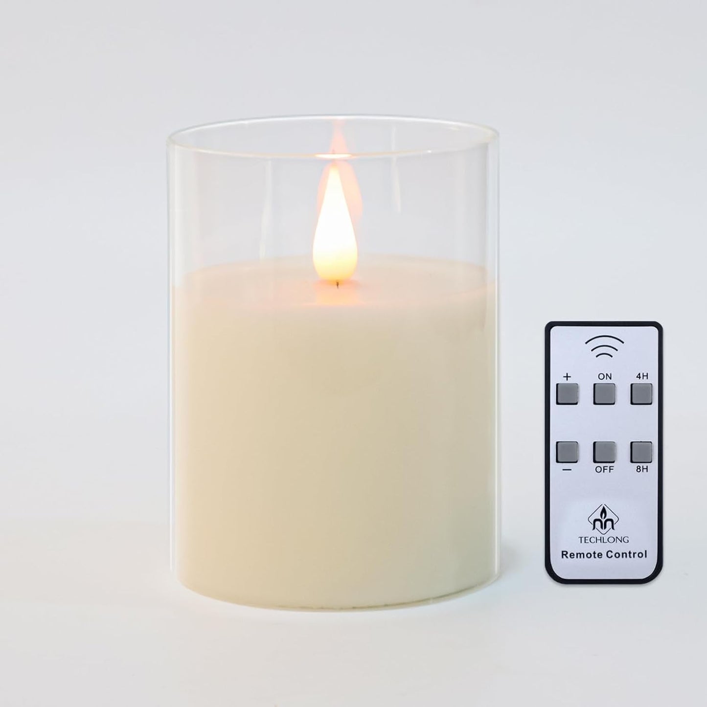 TECHLONG Flameless Candles Battery Operated with Remote Timer, 3D Moving Flame Flickering, Last 600+ Hours Battery Candles, 3" x 3" Ivory Real Wax Electric LED Candle for Wedding Party, Set of 2