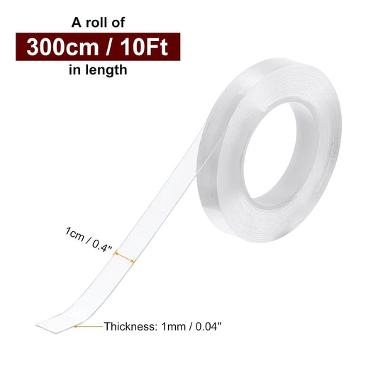 3pcs Double Sided Nano Tape 10FT x 0.4" x 0.04" Multipurpose Removable Clear Mounting Tape Washable Waterproof Picture Hanging Adhesive Strips for Walls Carpets Posters Decor