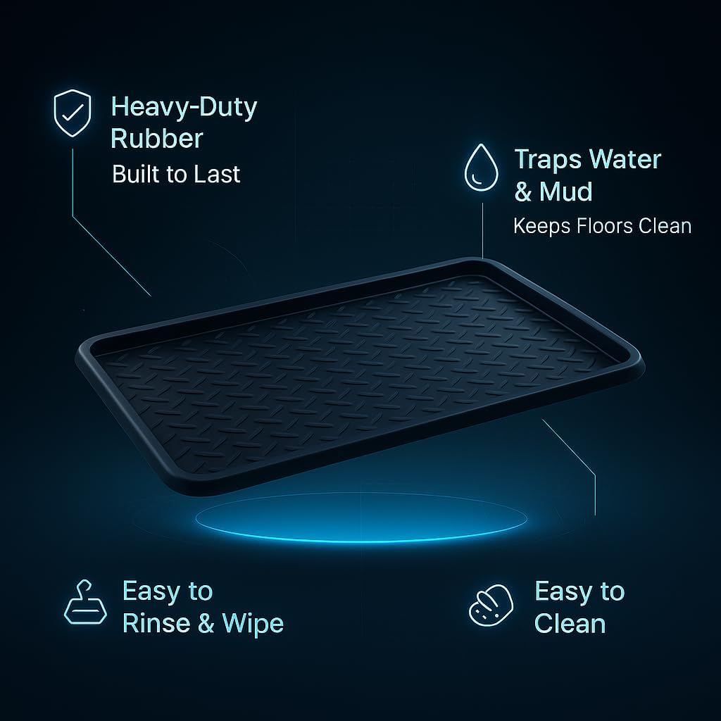Rubber Boot Tray Scraper Mat – 13/16″ Thick, 32″ × 16″ Heavy-Duty Floor Protection Mat for Shoes, Indoor Outdoor Use