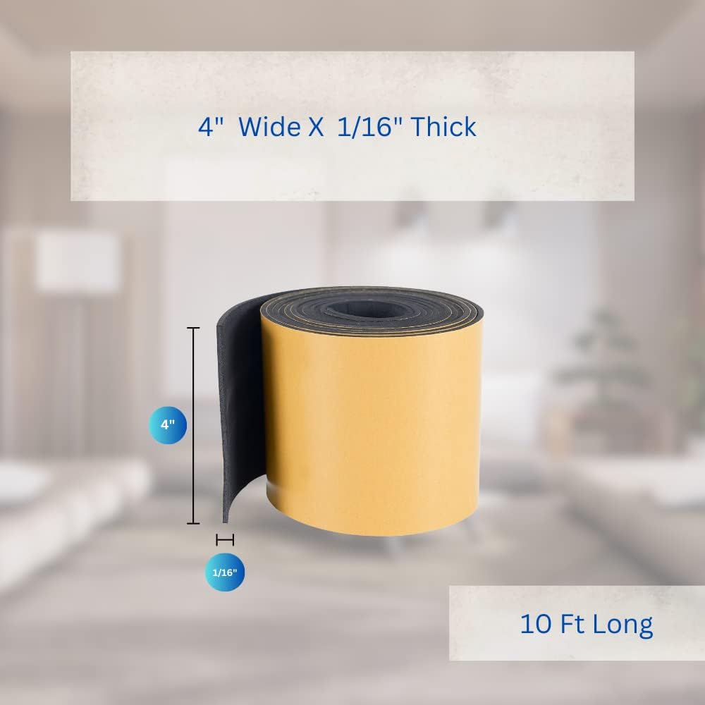 High Density Foam Weather Stripping Door Seal Strip Insulation Tape Roll for Insulating Door Frame, Window, Air Conditioner | Self Adhesive Sealing Weatherstrip (4 in x 1/4 in x 10 Ft, Black)