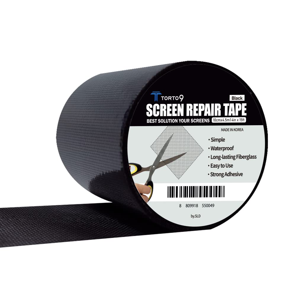 TORTO9 Window Screen Repair Kit, 3-Layer Strong Adhesive & Waterproof Tape Fiberglass Covering mesh (Black, 2 Inch x 6.5 FT)