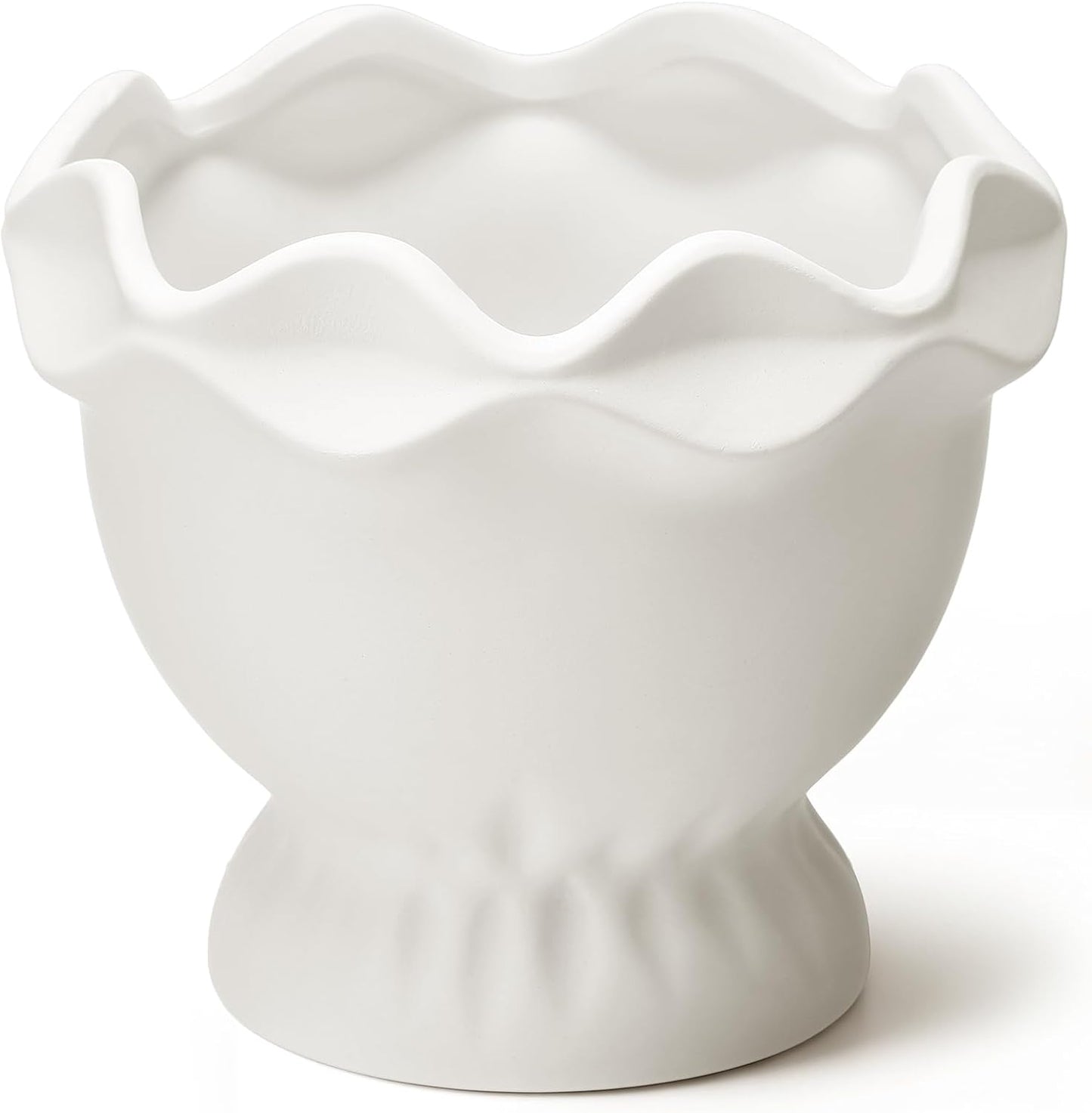 3 Pack White Ceramic Vase Set Small Rustic Decorative Vases Home Decor Wavy Edge Modern Flower Vases for Farmhouse Table Centerpiece Living Room Kitchen Bedroom (5.7,6.7,7.9in,Elegant)