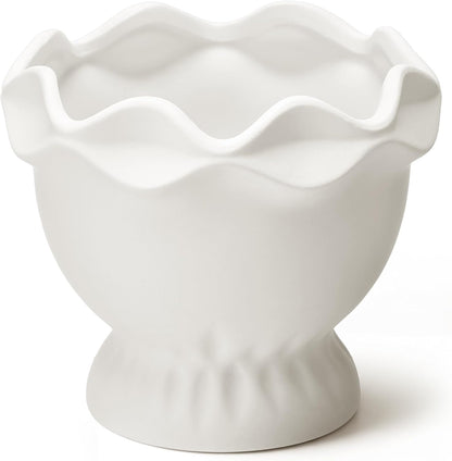 3 Pack White Ceramic Vase Set Small Rustic Decorative Vases Home Decor Wavy Edge Modern Flower Vases for Farmhouse Table Centerpiece Living Room Kitchen Bedroom (5.7,6.7,7.9in,Elegant)