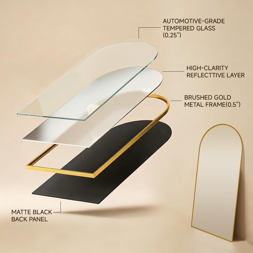 59"x16" Floor Mirror Full Length, Arched Full Length Mirror with Stand, Full Body Mirrors for Bedroom Living Room or Cloakroom Gold